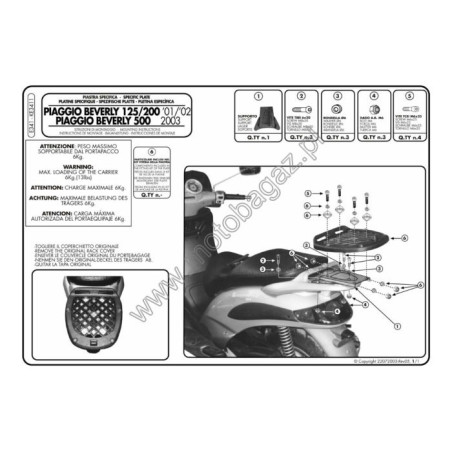 Płyta pod kufer centralny do Piaggio Beverly 125-200 [01-04] - Givi E341 (zgodna z Kappa K341)