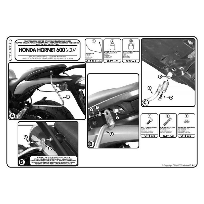 Stelaż pod sakwy do Honda Hornet 600 - Hornet 600 ABS [07-10] - Givi T219