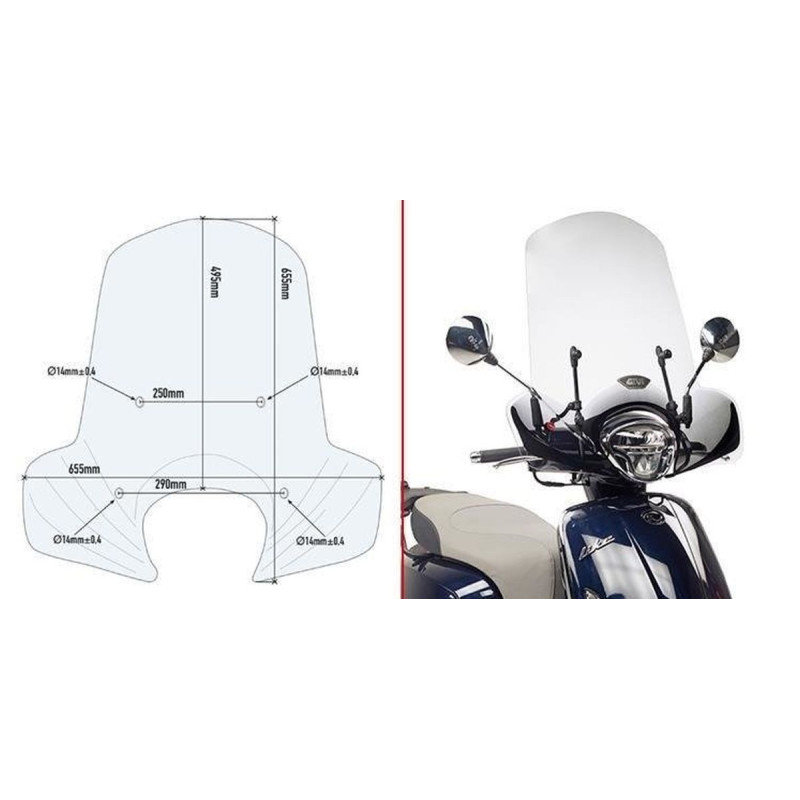 KAPPA SZYBA KYMCO LIKE 125 (17-18) PRZEZROCZYSTA 49,5 x 65,5 cm - POTRZEBNE MOCOWANIE A6109AK