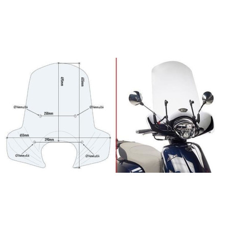 KAPPA SZYBA KYMCO LIKE 125 (17-18) PRZEZROCZYSTA 49,5 x 65,5 cm - POTRZEBNE MOCOWANIE A6109AK