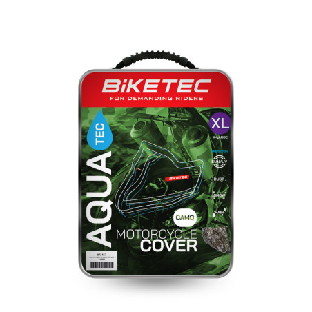 BIKETEC PROMOCJA POKROWIEC WODOODPORNY AQUATEC NA MOTOCYKL KOLOR CAMO KAMUFLAŻ (MASKUJĄCY) ROZMIAR L (SPORT)