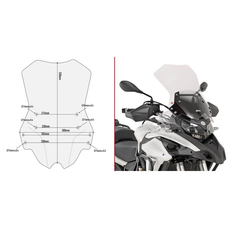 GIVI SZYBA PRZEZROCZYSTA 52 X 38 CM (H X W) - BENELLI TRK502 (17   20)
