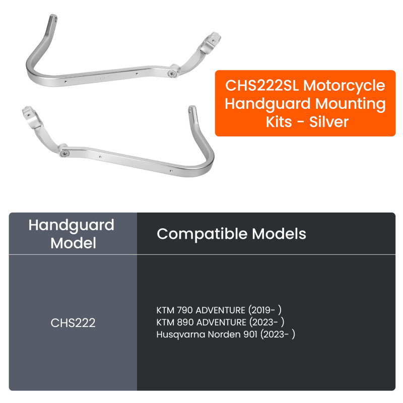 LOBOO Osłony dłoni (mocowania, srebrne) KTM 790 ADVENTURE (2019-) KTM 890 ADVENTURE (2023-) Husqvarna Norden 901 (2023-) (11.3.3