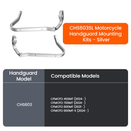 LOBOO Osłony dłoni (mocowania, srebrne) CFMOTO 450MT 700MT 800MT 800MT-X (10.3.34081.001.01)