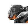 Osłona reflektora ze stali nierdzewnej w kolorze czarnym z szybkozłączkami, pomarańczowy uchwyt, do motocykli KTM 1050 Adventur