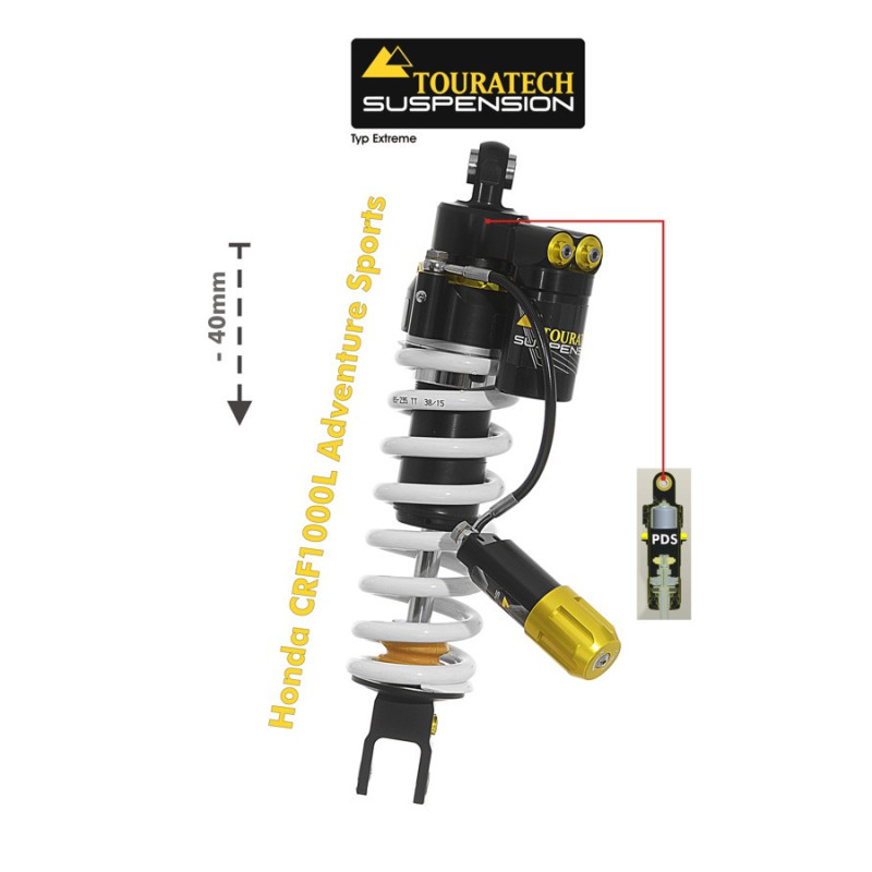 Amortyzator obniżający Touratech Suspension (-40 mm) do motocykli Honda CRF1000L Adventure Sports z 2018 roku, typ Extreme