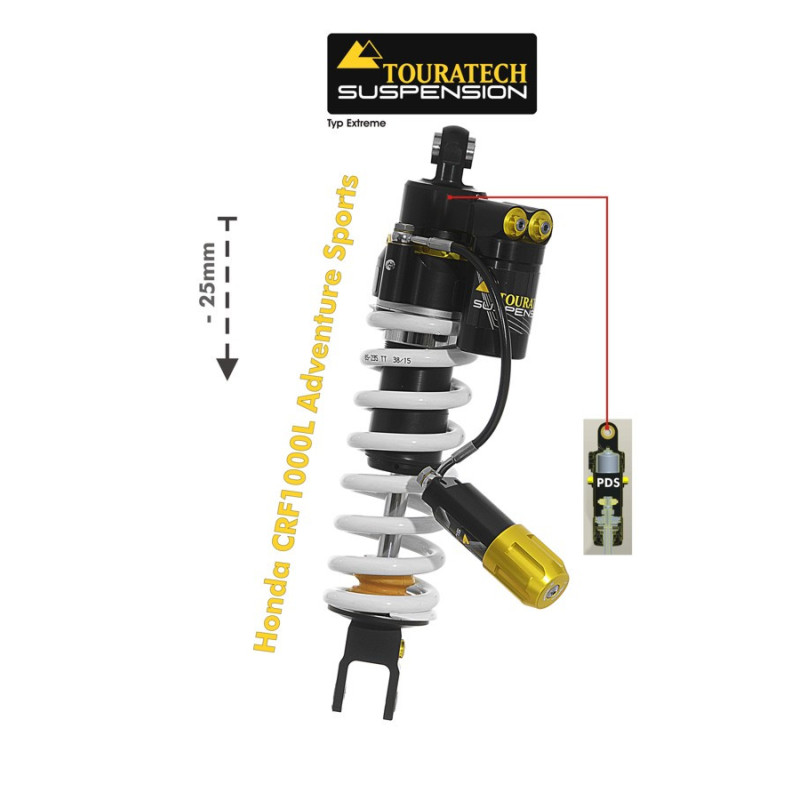 Amortyzator obniżający Touratech Suspension (-25 mm) do motocykli Honda CRF1000L Adventure Sports od 2018 roku, typ Extreme