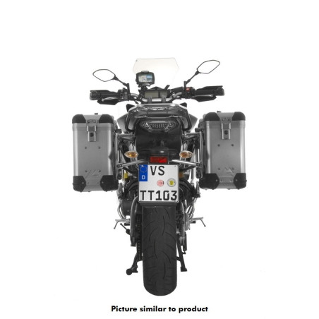 System kufrów bocznych ZEGA Pro aluminiowy 31/31 litrów ze stelażem ze stali nierdzewnej w kolorze czarnym do motocykla Yamaha