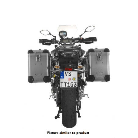 System kufrów bocznych ZEGA Pro aluminiowy 38/38 litrów ze stelażem ze stali nierdzewnej w kolorze czarnym do motocykla Yamaha