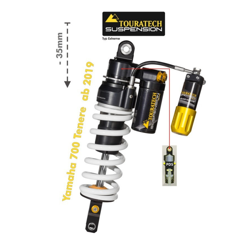Amortyzator obniżający Touratech Suspension (-35 mm) do motocykli Yamaha 700 Ténéré od 2019 roku, typ Extreme