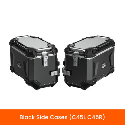 LOBOO CONQUEROR Kufry boczne czarne 45+45L, aluminium, 2 zamki, wodoodporne, wewnętrzna siatka/paski mocujące bagaż, 1 zestaw -