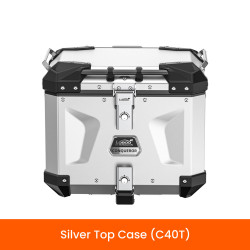 LOBOO CONQUEROR Kufer centralny srebrny 40L, aluminium, 2 zamki, wodoodporny, wewnętrzna siatka/paski mocujące bagaż