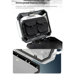 LOBOO CONQUEROR Kufer centralny srebrny 40L, aluminium, 2 zamki, wodoodporny, wewnętrzna siatka/paski mocujące bagaż