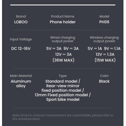 LOBOO Uchwyt na telefon PH06 (z modułem ładowania, sport), magnetyczny system antywstrząsowy