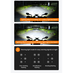 LOBOO L12T światła drogowe i mijania pomocnicze pasuje do rur o średnicy 22/25/28 mm, 15 200 Lumenów, 8-stopniowa skala świeceni