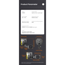 LOBOO L12T światła drogowe i mijania pomocnicze pasuje do rur o średnicy 22/25/28 mm, 15 200 Lumenów, 8-stopniowa skala świeceni