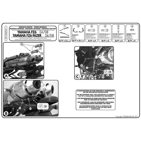 Stelaż pod kufer centralny do Yamaha FZ6 /Fazer [04-11] - Givi 351FZ (zgodny z Kappa KZ351)
