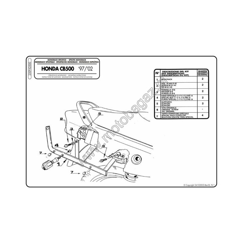 Stelaż pod kufer centralny do Honda CB500S [00-04] - Givi 250F (zgodny z Kappa K2500)