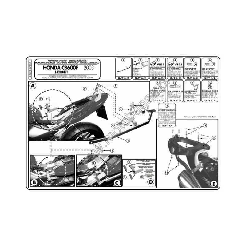 Stelaż pod kufer centralny do Honda CB600F Hornet [03-06] - Givi 258FZ (zgodny z Kappa KZ258)