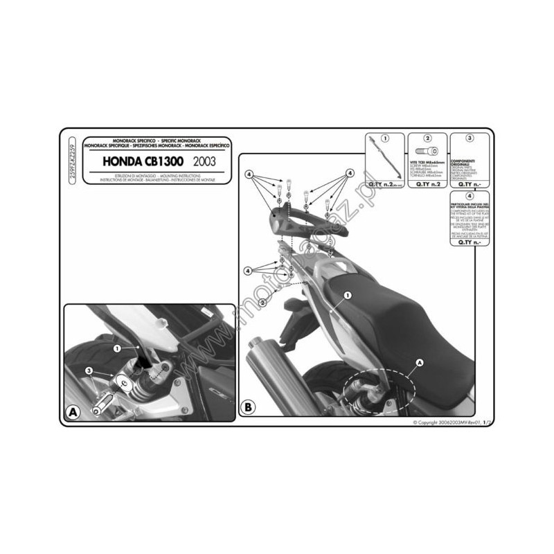 Stelaż pod kufer centralny do Honda CB1300 [03-09] - Givi 259FZ (zgodny z Kappa KZ259)