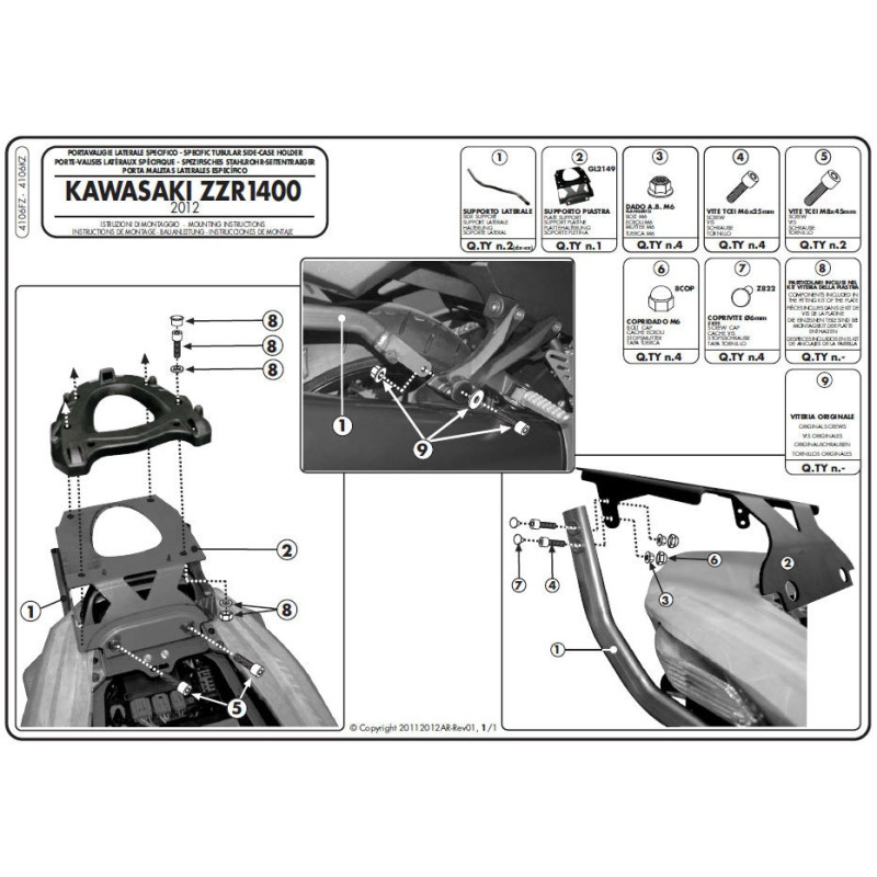 Stelaż pod kufer centralny do Kawasaki ZZR1400 [12-13] - Givi 4106FZ (zgodny z Kappa KZ4106)