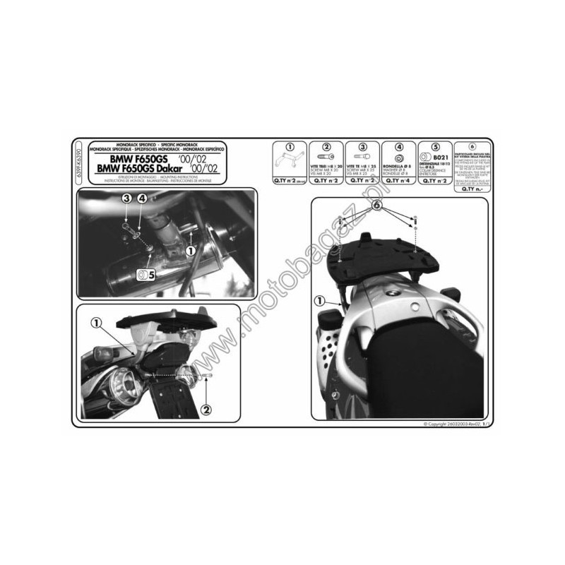 Stelaż pod kufer centralny do BMW F650 GS [00-03], F650 GS Dakar [00-03] - Givi 639F (zgodny z Kappa K6390)