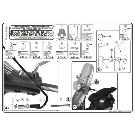 Zestaw mocujący A104A do szyby Givi 104A