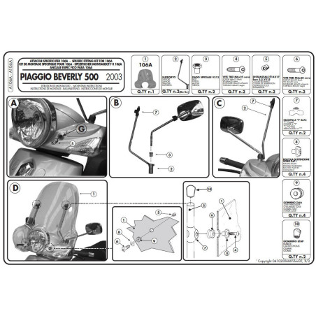 Zestaw mocujący A106A do szyby Givi 106A