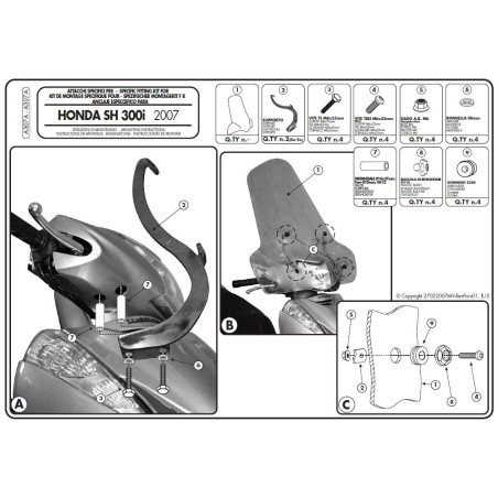 Zestaw mocujący A307A do szyb Givi 307A i 308A