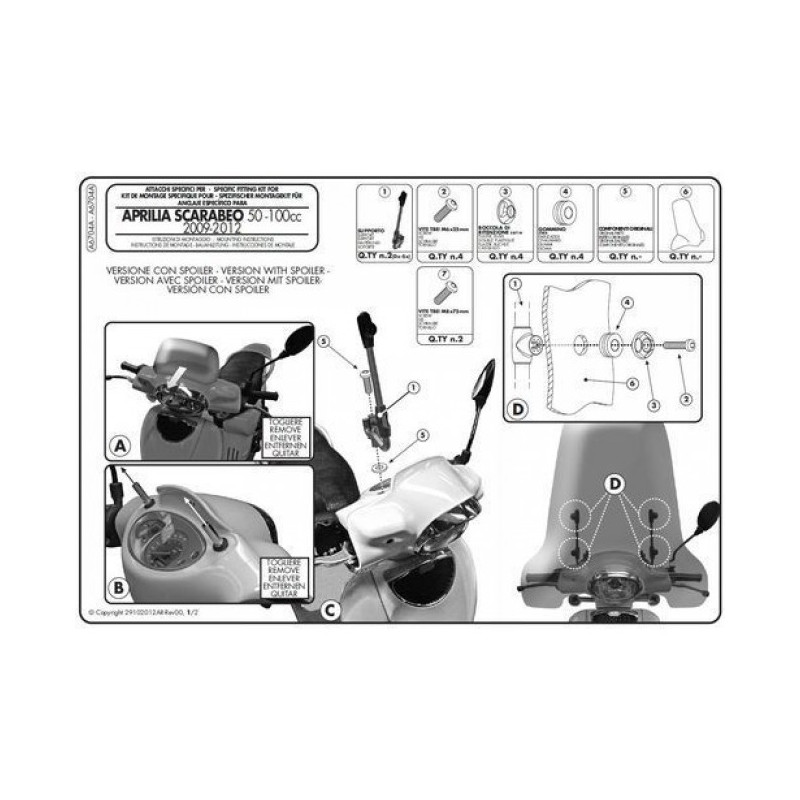 Zestaw mocujący A6704A do szyby Givi 152A, 153A
