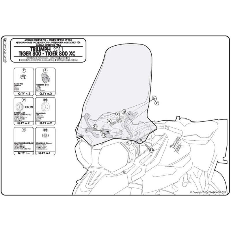 Zestaw mocujący D6401KIT do szyby Givi 6401DT