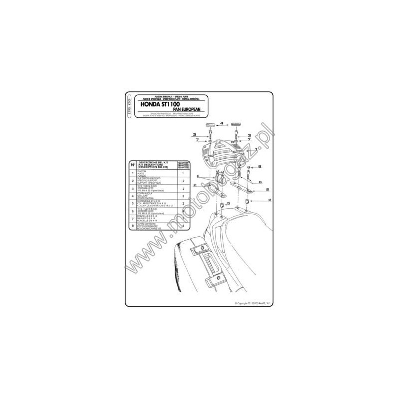 Płyta pod kufer centralny do Honda ST 1100 Pan European - Givi E190 (zgodna z Kappa K190)
