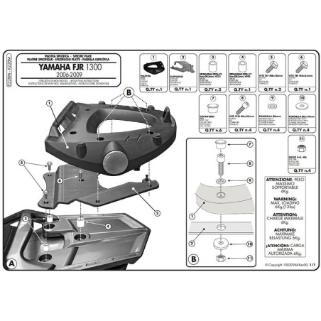 Płyta pod kufer centralny do Yamaha FJR 1300 [06-15] - Givi E228M (zgodna z Kappa K228M)