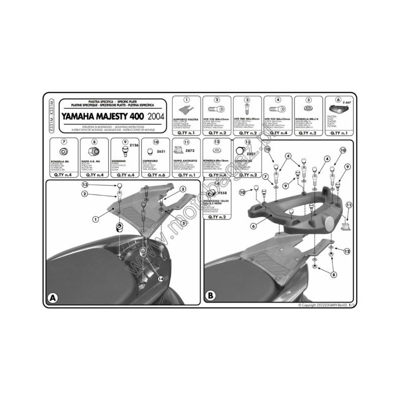 Płyta pod kufer centralny do Yamaha Majesty 400 [04-12] - Givi E331M (zgodna z Kappa K331M)